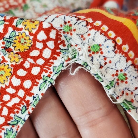 Vintage 70s Red Boho Belted Tunic Collared Smock Sleeveless Floral Shirt L/XL - Picture 10 of 10